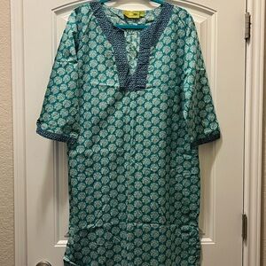 Teal and White Patterned swimsuit coverup
